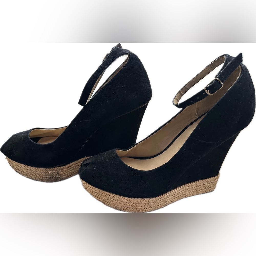 Zara Basic Black Peep Toe Wedges - image 3